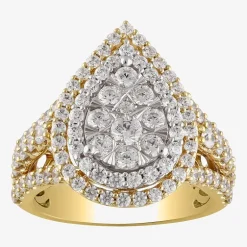 (H-I / I1) Womens 2 CT. T.W. Lab Grown White Diamond 10K Gold 10K White Gold Pear Halo Cocktail Ring