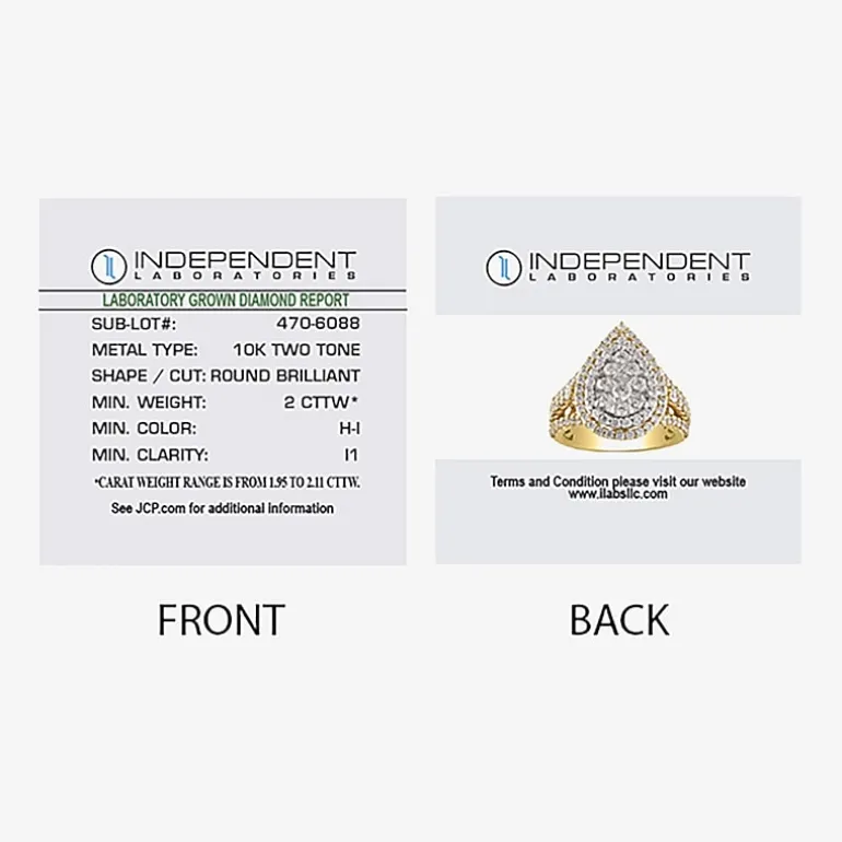 (H-I / I1) Womens 2 CT. T.W. Lab Grown White Diamond 10K Gold 10K White Gold Pear Halo Cocktail Ring