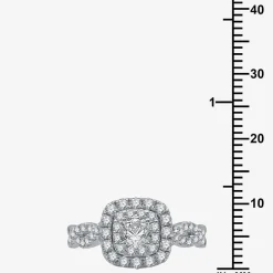 (H-I / I1) Womens 1 1/2 CT. T.W. Lab Grown White Diamond 10K Gold Cushion Side Stone Halo Bridal Set