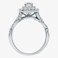 (H-I / I1) Womens 1 1/2 CT. T.W. Lab Grown White Diamond 10K Gold Cushion Side Stone Halo Bridal Set