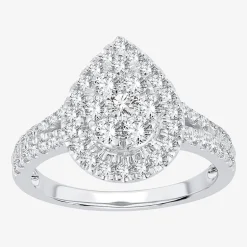 (H-I / I1) Womens 1 CT. T.W. Lab Grown White Diamond 10K or 14K Gold Pear Side Stone Halo Engagement Ring