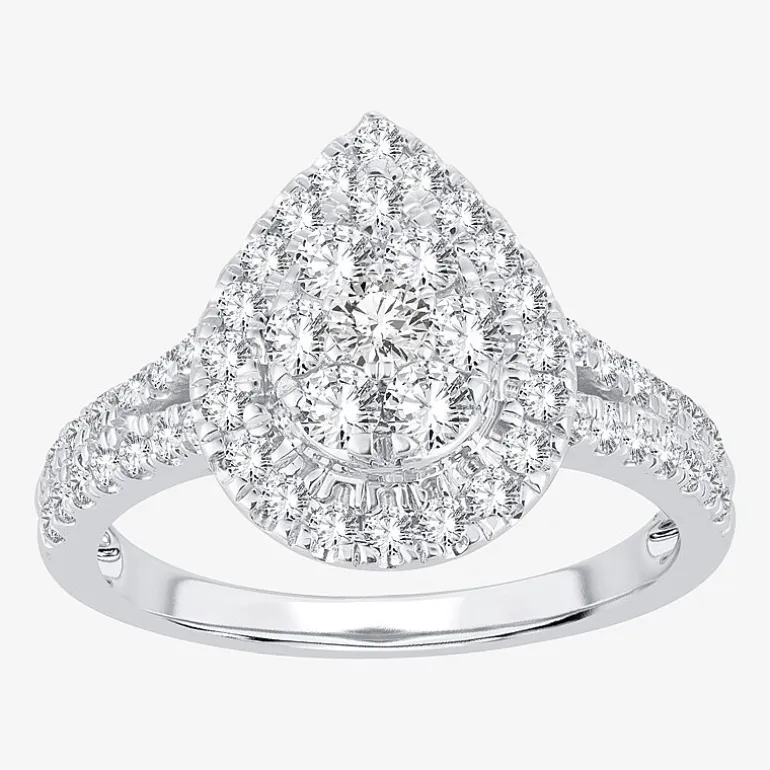 (H-I / I1) Womens 1 CT. T.W. Lab Grown White Diamond 10K or 14K Gold Pear Side Stone Halo Engagement Ring