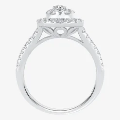 (H-I / I1) Womens 1 CT. T.W. Lab Grown White Diamond 10K or 14K Gold Pear Side Stone Halo Engagement Ring