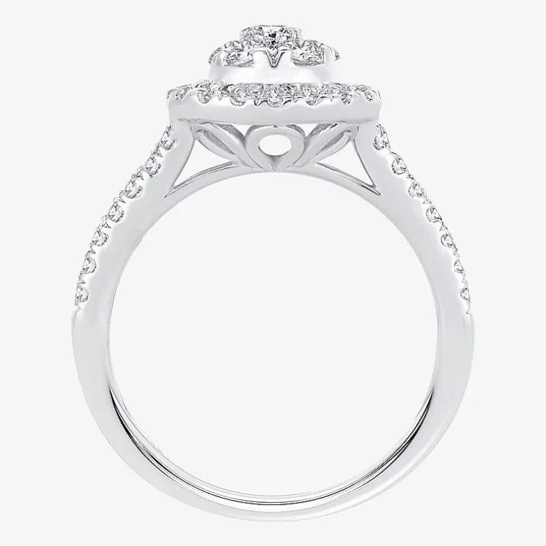 (H-I / I1) Womens 1 CT. T.W. Lab Grown White Diamond 10K or 14K Gold Pear Side Stone Halo Engagement Ring