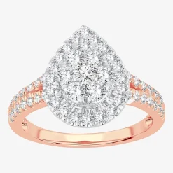 (H-I / I1) Womens 1 CT. T.W. Lab Grown White Diamond 10K or 14K Gold Pear Side Stone Halo Engagement Ring