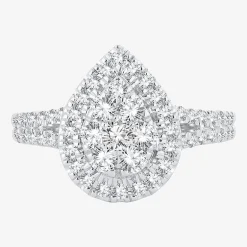 (H-I / I1) Womens 1 CT. T.W. Lab Grown White Diamond 10K or 14K Gold Pear Side Stone Halo Engagement Ring