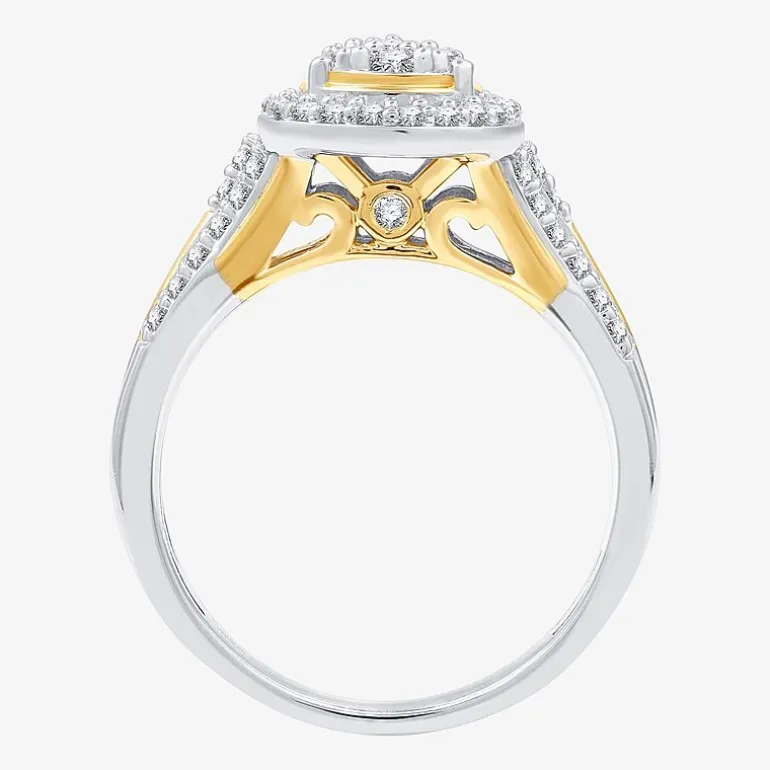 (H-I/I1) Womens 3/4 CT. T.W. Lab Grown White Diamond 14K Two Tone Gold Over Silver Pear Side Stone Halo Bridal Set