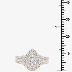(H-I/I1) Womens 3/4 CT. T.W. Lab Grown White Diamond 14K Two Tone Gold Over Silver Pear Side Stone Halo Bridal Set