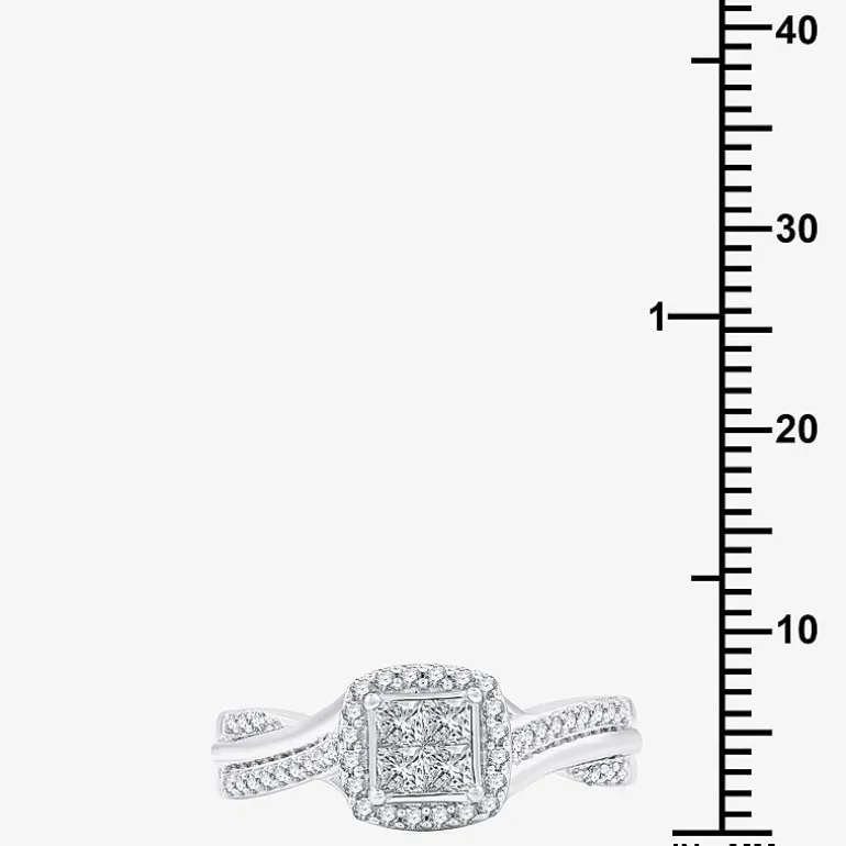 H -I/ I1 Womens 1/2 CT. T.W. Lab Grown White Diamond Sterling Silver Side Stone Halo Bridal Set