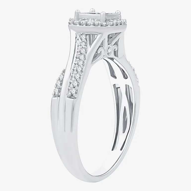 H -I/ I1 Womens 1/2 CT. T.W. Lab Grown White Diamond Sterling Silver Side Stone Halo Bridal Set