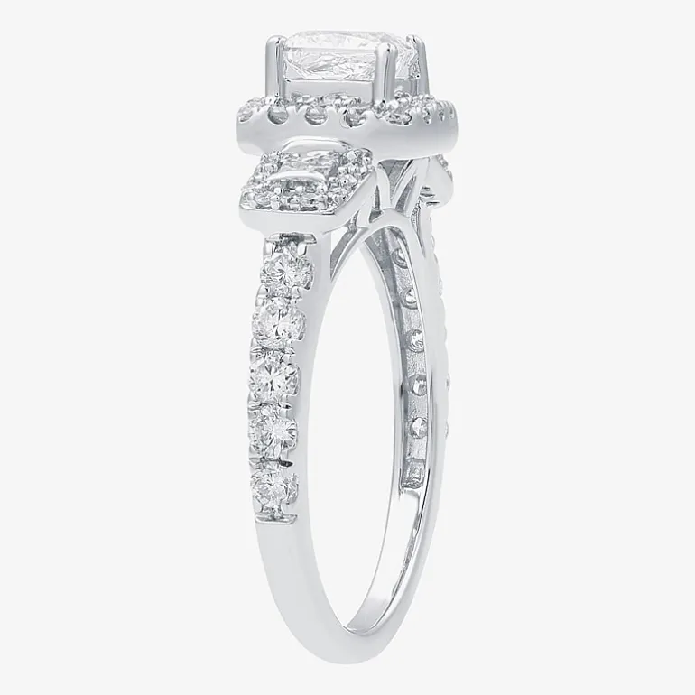 (H-I / I1) Womens 1 1/2 CT. T.W. Lab Grown White Diamond Sterling Silver Side Stone Engagement Ring