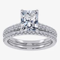 (H-I / Si2-I1) Womens 1 1/2 CT. T.W. Lab Grown White Diamond 10K Gold Rectangular Side Stone Bridal Set