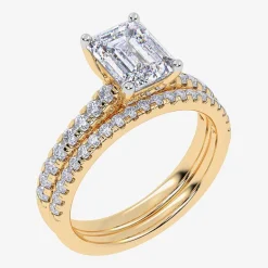 (H-I / Si2-I1) Womens 1 1/2 CT. T.W. Lab Grown White Diamond 10K Gold Rectangular Side Stone Bridal Set