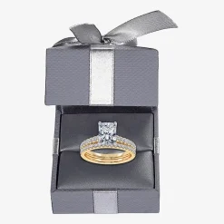 (H-I / Si2-I1) Womens 1 1/2 CT. T.W. Lab Grown White Diamond 10K Gold Rectangular Side Stone Bridal Set