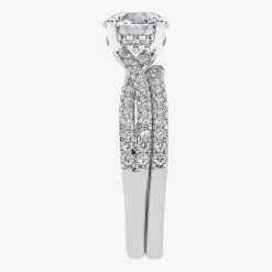(H-I / Si2-I1) Womens 1 1/2 CT. T.W. Lab Grown White Diamond 10K Gold Round Side Stone Bridal Set