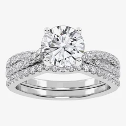 (H-I / Si2-I1) Womens 1 1/2 CT. T.W. Lab Grown White Diamond 10K Gold Round Side Stone Bridal Set