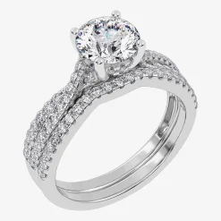 (H-I / Si2-I1) Womens 1 1/2 CT. T.W. Lab Grown White Diamond 10K Gold Round Side Stone Bridal Set