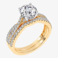 (H-I / Si2-I1) Womens 1 1/2 CT. T.W. Lab Grown White Diamond 10K Gold Round Side Stone Bridal Set