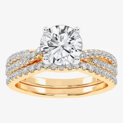 (H-I / Si2-I1) Womens 1 1/2 CT. T.W. Lab Grown White Diamond 10K Gold Round Side Stone Bridal Set