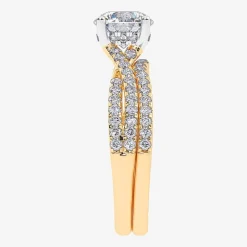 (H-I / Si2-I1) Womens 1 1/2 CT. T.W. Lab Grown White Diamond 10K Gold Round Side Stone Bridal Set