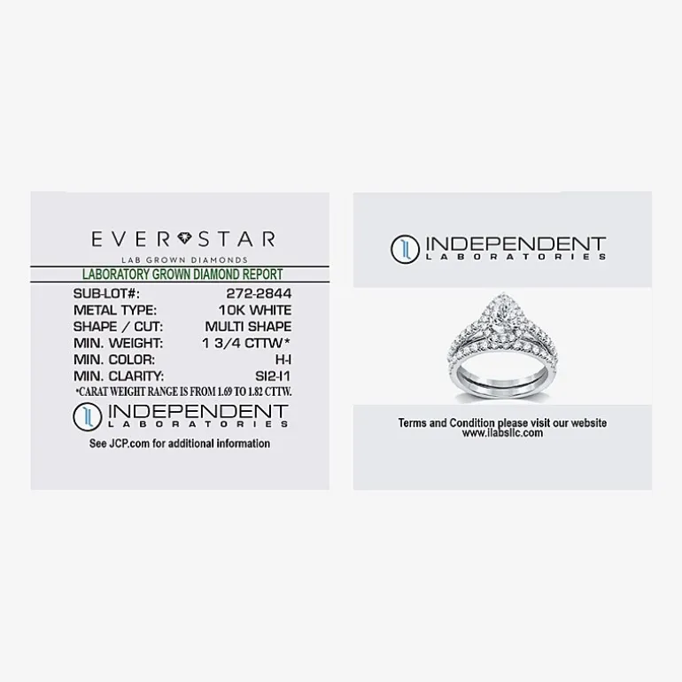 (H-I / Si2-I1) Womens 1 3/4 CT. T.W. Lab Grown White Diamond 10K Gold Pear Side Stone Halo Bridal Set