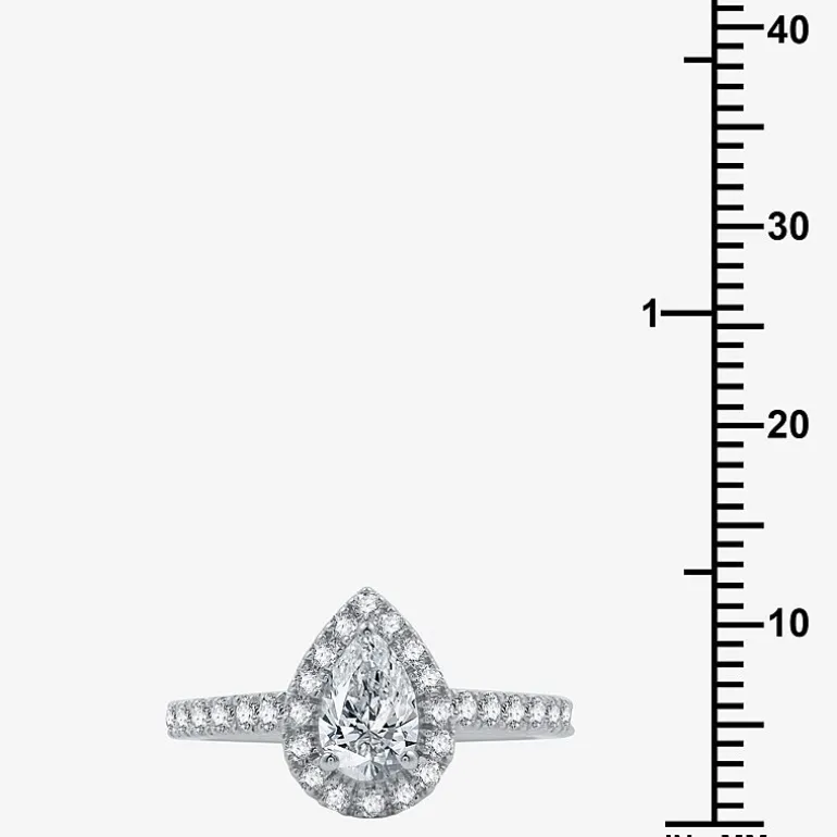 (H-I / Si2-I1) Womens 1 3/4 CT. T.W. Lab Grown White Diamond 10K Gold Pear Side Stone Halo Bridal Set