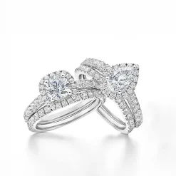 (H-I / Si2-I1) Womens 1 3/4 CT. T.W. Lab Grown White Diamond 10K Gold Pear Side Stone Halo Bridal Set