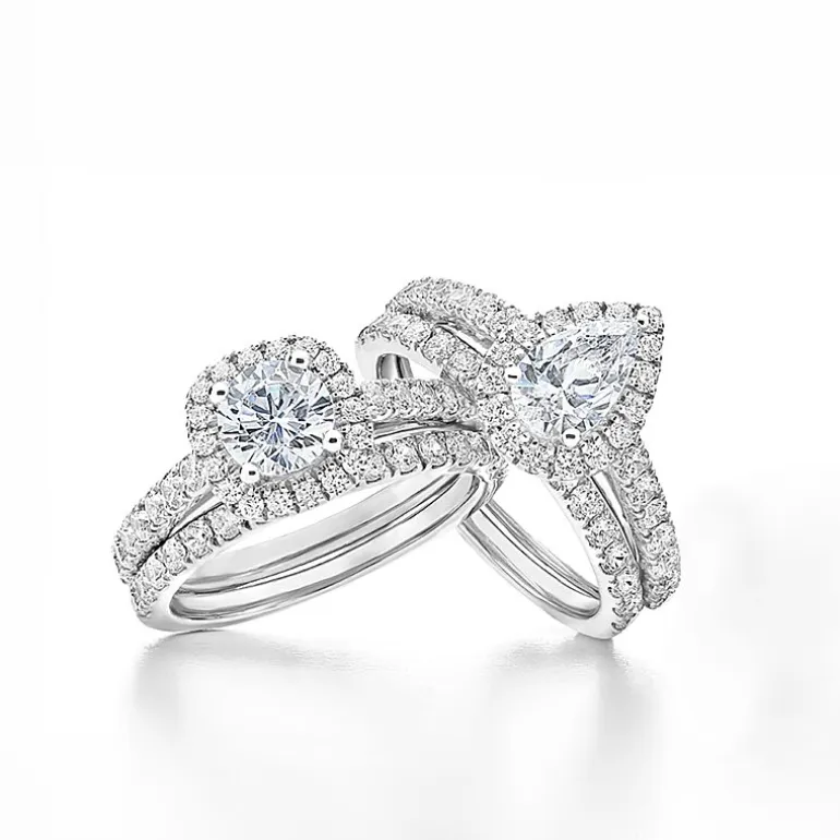 (H-I / Si2-I1) Womens 1 3/4 CT. T.W. Lab Grown White Diamond 10K Gold Pear Side Stone Halo Bridal Set