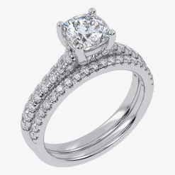 (H-I / Si2-I1) Womens 1 1/2 CT. T.W. Lab Grown White Diamond 10K Gold Cushion Side Stone Bridal Set