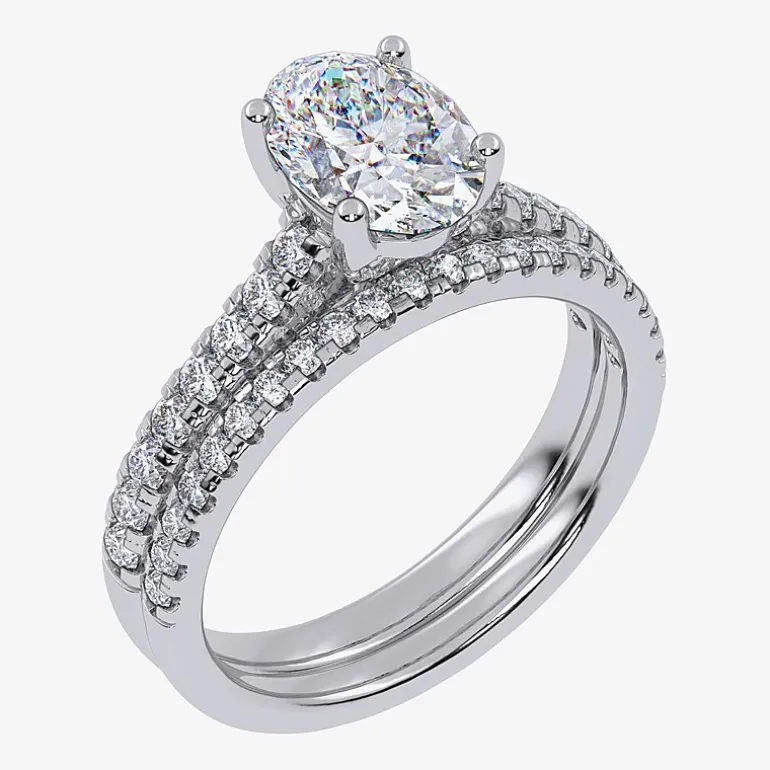 (H-I / Si2-I1) Womens 1 1/2 CT. T.W. Lab Grown White Diamond 10K or 14K Gold Oval Side Stone Bridal Set