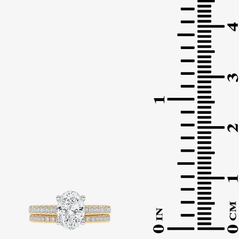 (H-I / Si2-I1) Womens 1 1/2 CT. T.W. Lab Grown White Diamond 10K or 14K Gold Oval Side Stone Bridal Set