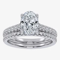 (H-I / Si2-I1) Womens 1 1/2 CT. T.W. Lab Grown White Diamond 10K or 14K Gold Oval Side Stone Bridal Set