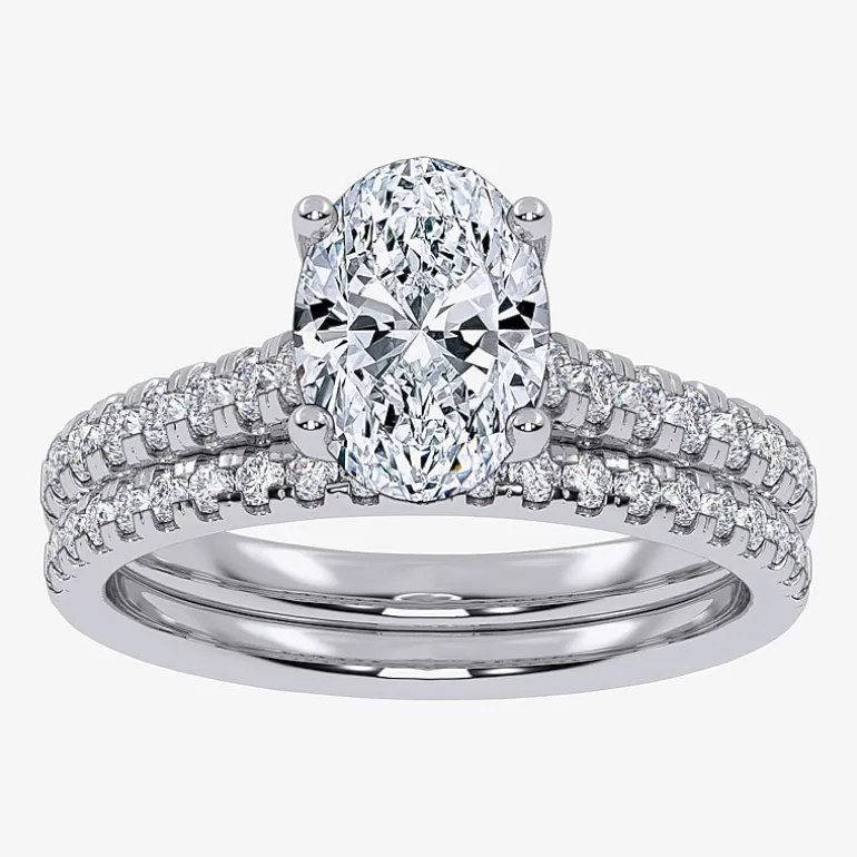 (H-I / Si2-I1) Womens 1 1/2 CT. T.W. Lab Grown White Diamond 10K or 14K Gold Oval Side Stone Bridal Set