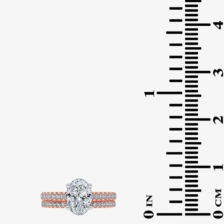(H-I / Si2-I1) Womens 1 1/2 CT. T.W. Lab Grown White Diamond 10K or 14K Gold Oval Side Stone Bridal Set