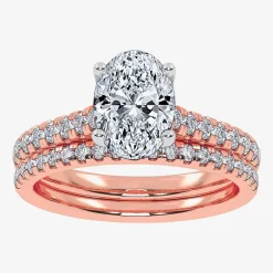 (H-I / Si2-I1) Womens 1 1/2 CT. T.W. Lab Grown White Diamond 10K or 14K Gold Oval Side Stone Bridal Set