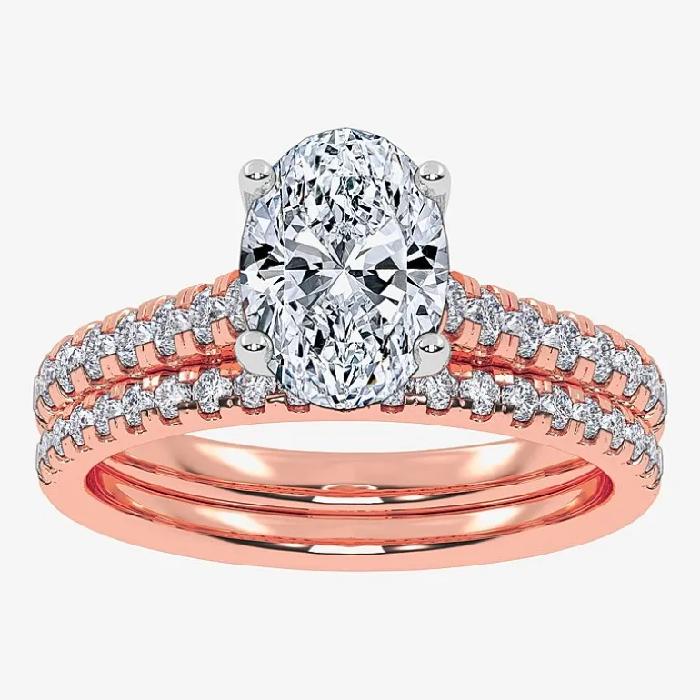 (H-I / Si2-I1) Womens 1 1/2 CT. T.W. Lab Grown White Diamond 10K or 14K Gold Oval Side Stone Bridal Set