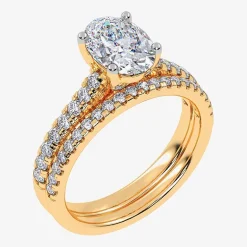 (H-I / Si2-I1) Womens 1 1/2 CT. T.W. Lab Grown White Diamond 10K or 14K Gold Oval Side Stone Bridal Set