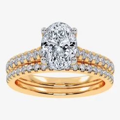 (H-I / Si2-I1) Womens 1 1/2 CT. T.W. Lab Grown White Diamond 10K or 14K Gold Oval Side Stone Bridal Set