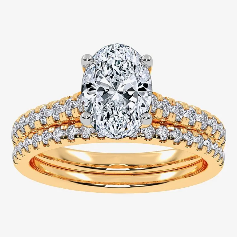 (H-I / Si2-I1) Womens 1 1/2 CT. T.W. Lab Grown White Diamond 10K or 14K Gold Oval Side Stone Bridal Set