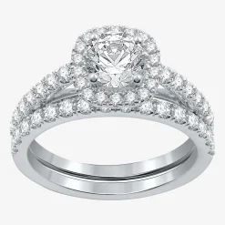 (H-I / Si2-I1) Womens 1 3/4 CT. T.W. Lab Grown White Diamond 10K Gold Cushion Side Stone Halo Bridal Set
