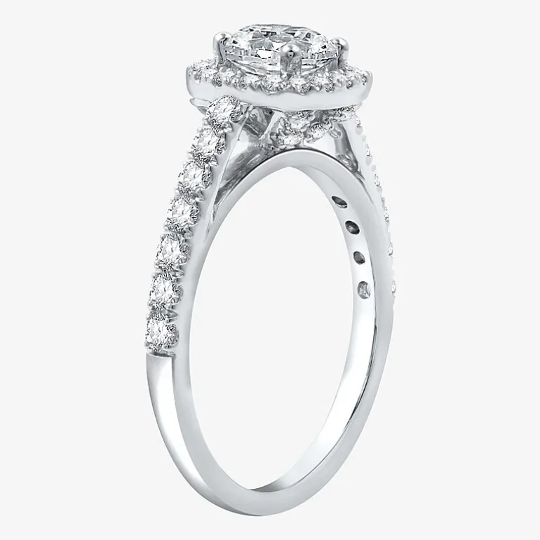 (H-I / Si2-I1) Womens 1 3/4 CT. T.W. Lab Grown White Diamond 10K Gold Cushion Side Stone Halo Bridal Set