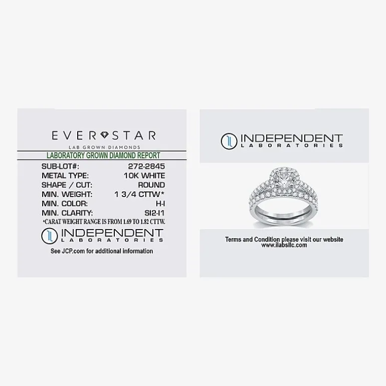 (H-I / Si2-I1) Womens 1 3/4 CT. T.W. Lab Grown White Diamond 10K Gold Cushion Side Stone Halo Bridal Set