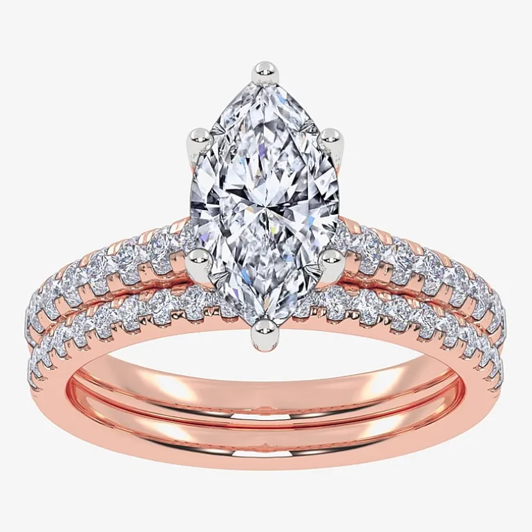 (H-I / Si2-I1) Womens 1 1/2 CT. T.W. Lab Grown White Diamond 10K Gold Marquise Side Stone Bridal Set