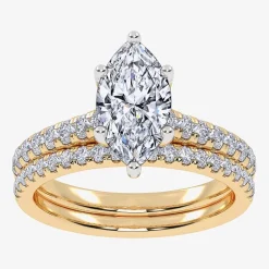 (H-I / Si2-I1) Womens 1 1/2 CT. T.W. Lab Grown White Diamond 10K Gold Marquise Side Stone Bridal Set