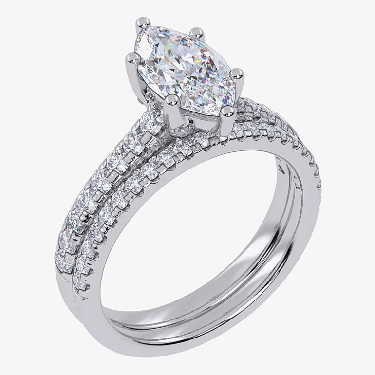 (H-I / Si2-I1) Womens 1 1/2 CT. T.W. Lab Grown White Diamond 10K Gold Marquise Side Stone Bridal Set