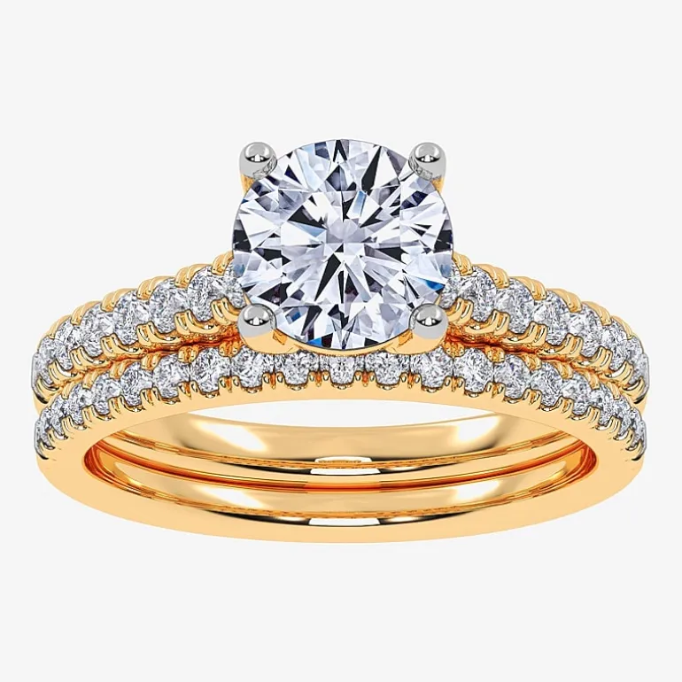 (H-I / Si2-I1) Womens 1 1/2 CT. T.W. Lab Grown White Diamond 10K or 14K Gold Round Side Stone Bridal Set