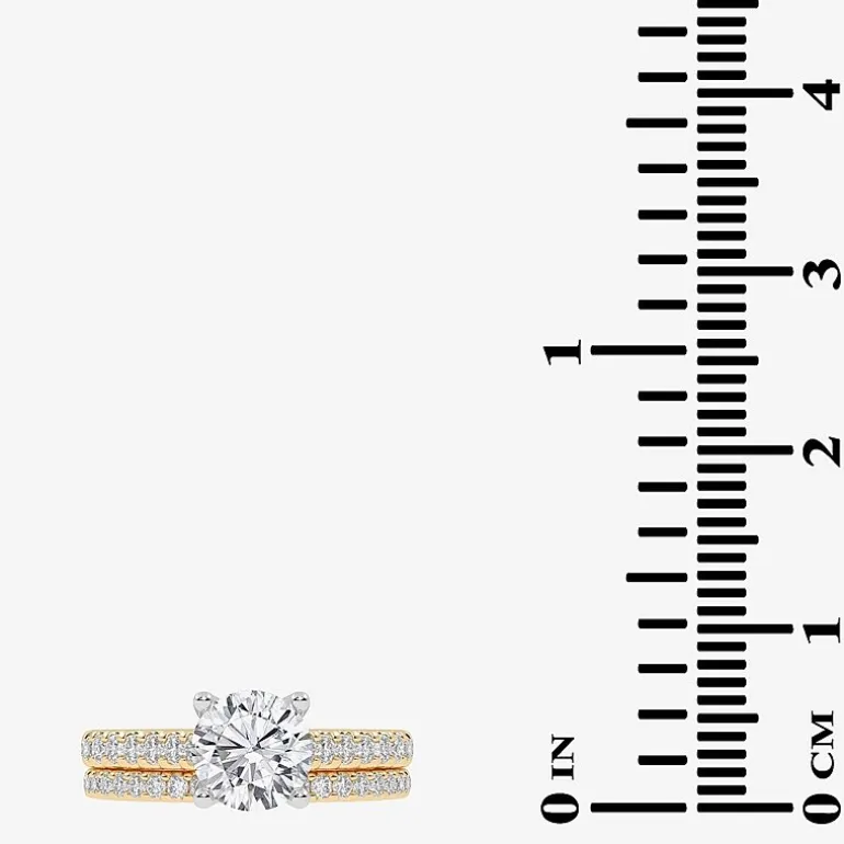 (H-I / Si2-I1) Womens 1 1/2 CT. T.W. Lab Grown White Diamond 10K or 14K Gold Round Side Stone Bridal Set