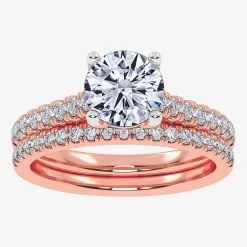 (H-I / Si2-I1) Womens 1 1/2 CT. T.W. Lab Grown White Diamond 10K or 14K Gold Round Side Stone Bridal Set
