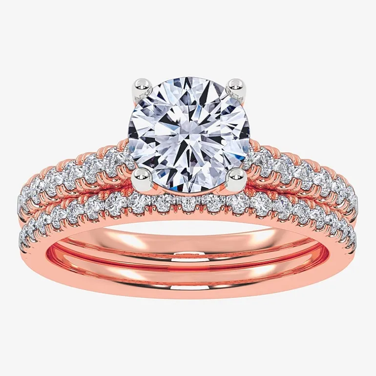 (H-I / Si2-I1) Womens 1 1/2 CT. T.W. Lab Grown White Diamond 10K or 14K Gold Round Side Stone Bridal Set