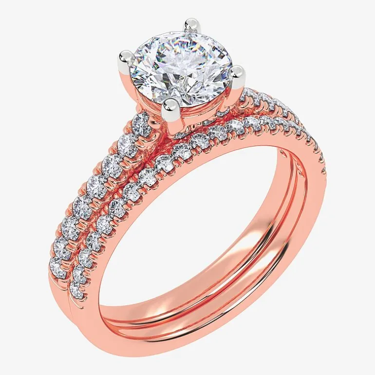 (H-I / Si2-I1) Womens 1 1/2 CT. T.W. Lab Grown White Diamond 10K or 14K Gold Round Side Stone Bridal Set